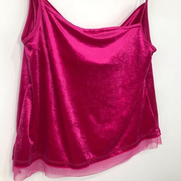 Anthropologie Maeve Vibrant Pink Velvet Tank Top with Semi Sheer Hemline - Picture 10 of 13